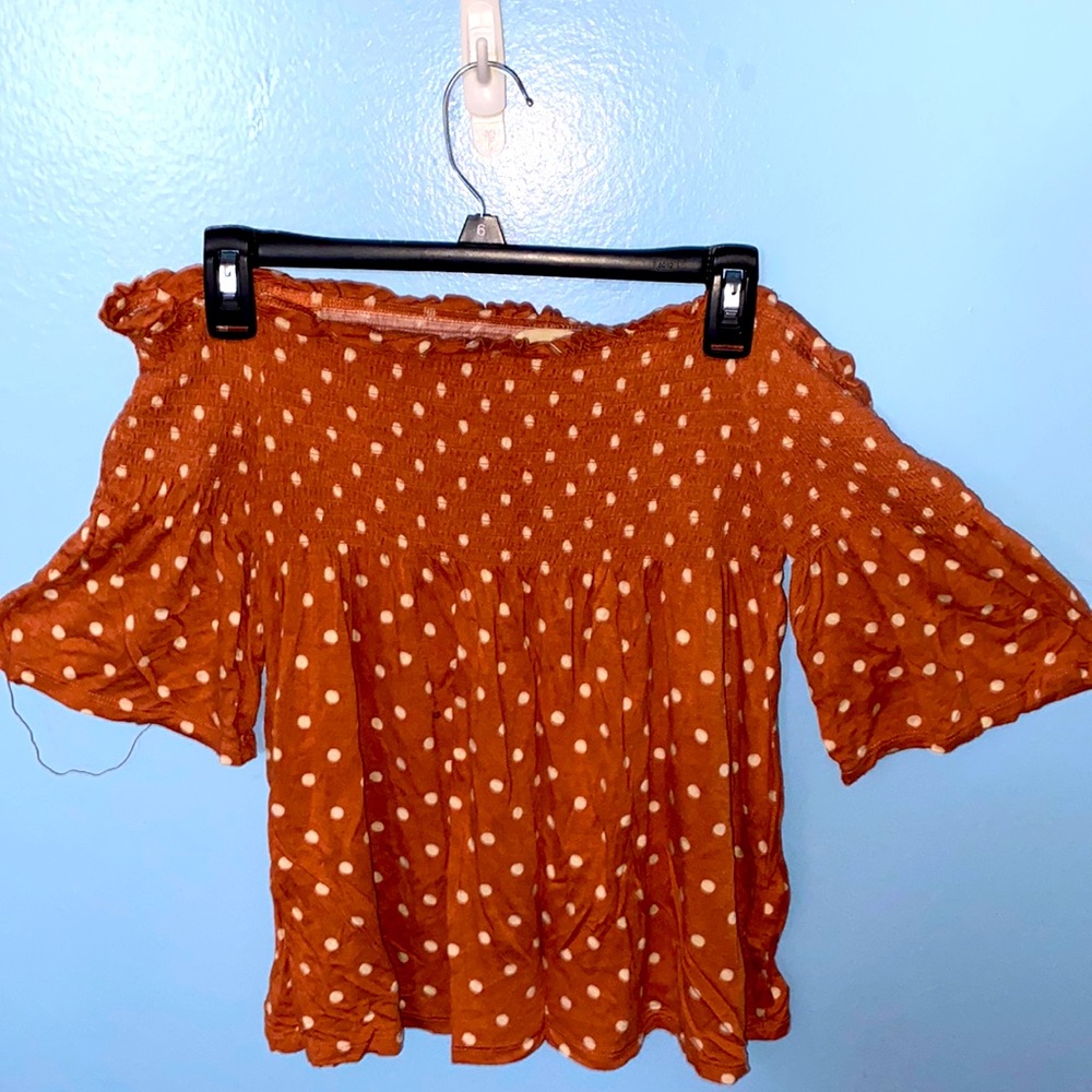 Orange Polkadot Off the Shoulder Blouse